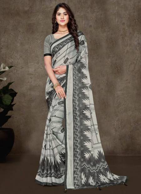 Gray Colour MINTORSI RIMZIM CHIFFON Designer Fancy Regular Wear Printed Saree Collection 27372